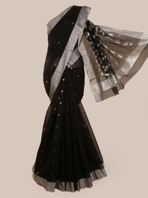 

Pothys Black & Silver-Coloured Pure Silk Woven Design Kanjeevaram Saree