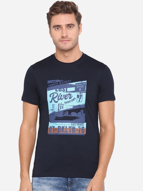 

Greenfibre Men Blue Printed Round Neck T-shirt