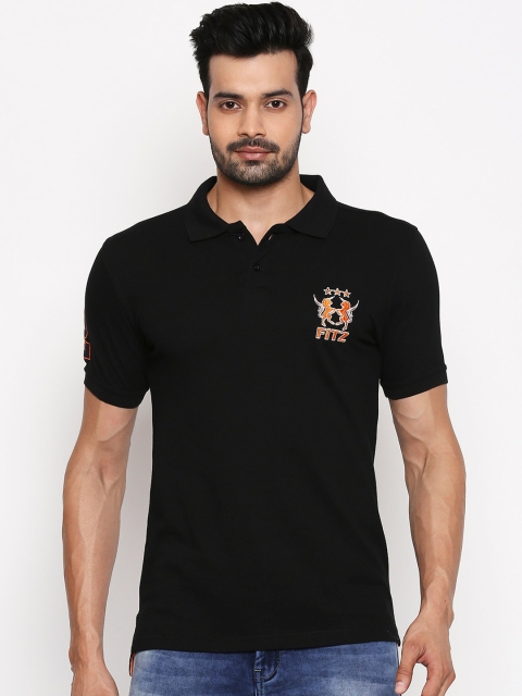 

FiTZ Men Black Solid Polo Collar T-shirt