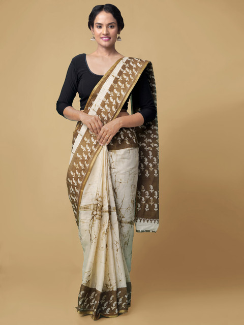 

Unnati Silks Beige & Brown Pure Cotton Printed Bagru Saree