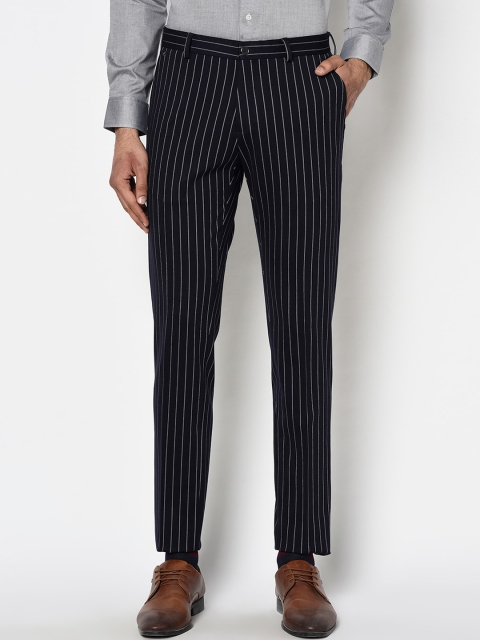 

Blackberrys Men Navy Blue Skinny Fit Striped Formal Trousers