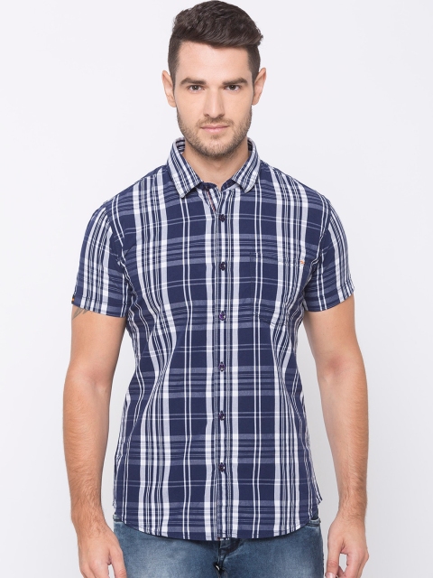 

SPYKAR Men Navy Blue Slim Fit Checked Casual Shirt