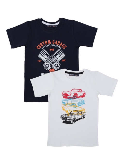 

Pothys Boys Navy Blue & White Pack Of 2 Printed Round Neck Cotton T-shirt