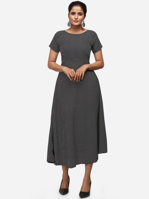 

SAADHVI Women Black Printed Polka Dot Fit and Flare Dress