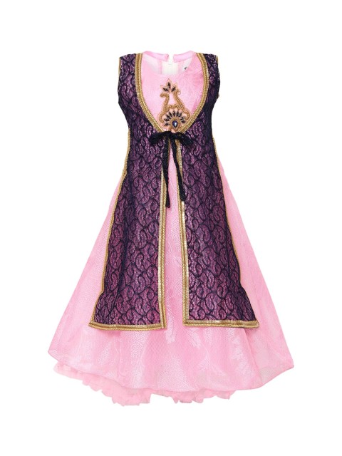 

Aarika Girls Pink Self Design Maxi Dress