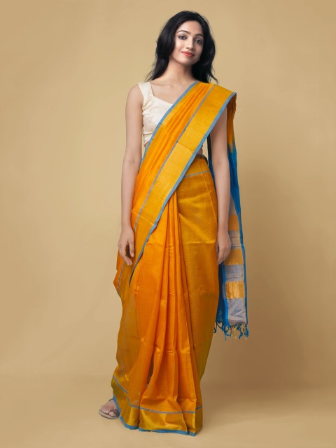 

Unnati Silks Orange Silk Cotton Solid Handloom Uppada Saree