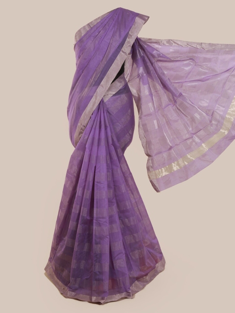 

Pothys Lavender Pure Silk Striped Kanjeevaram Saree