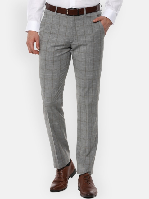 

Louis Philippe Men Grey Regular Fit Checked Formal Trousers
