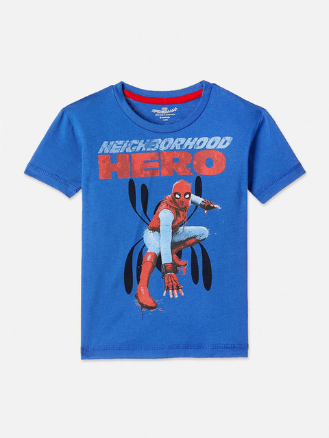 

Kids Ville Boys Blue Red Spiderman Printed Round Neck Cotton Pure Cotton T-shirt