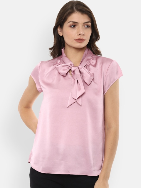 

Van Heusen Woman Pink Tie-Up Neck Puff Sleeves Regular Top