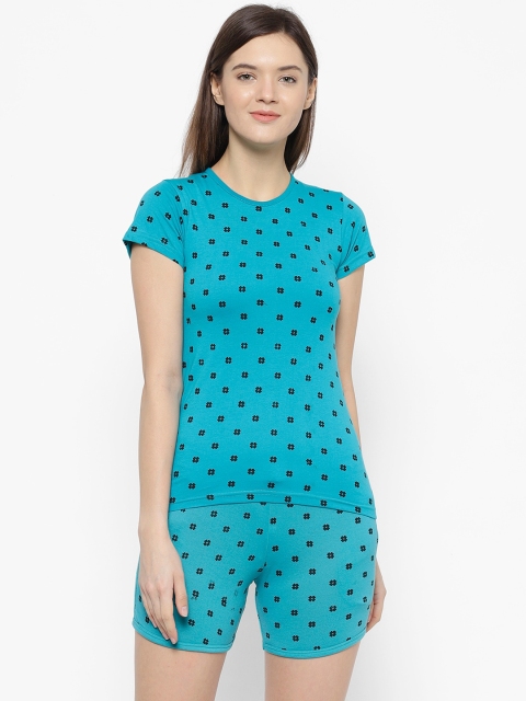 

VIMAL JONNEY Women Turquoise Blue & Black Printed Night Suit