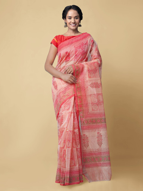 

Unnati Silks Pink Net Printed Patola Saree
