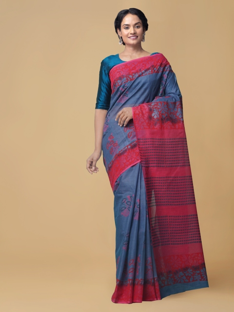 

Unnati Silks Blue & Pink Organza Pure Hand Block Printed Kota Saree