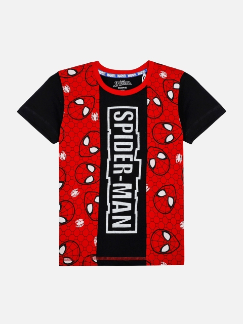 

Kids Ville Boys Red Spiderman Printed Cotton Round Neck T-shirt