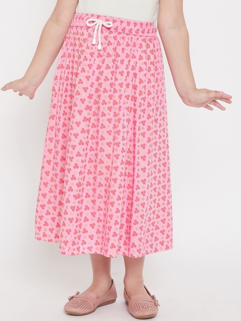 

Baani Creations Girls Pink & Golden Geometric Printed Flared Midi Skirt