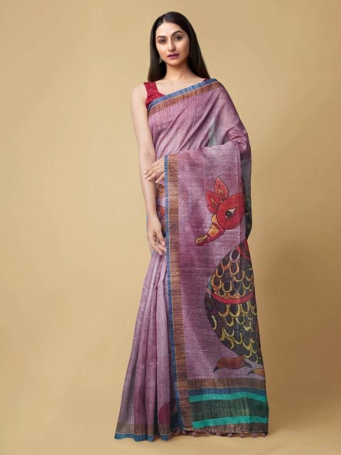 

Unnati Silks Purple Silk Cotton Printed Chanderi Saree