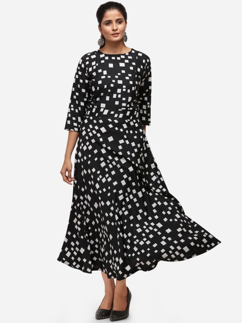 

SAADHVI Women Black Printed Fit and Flare Dress