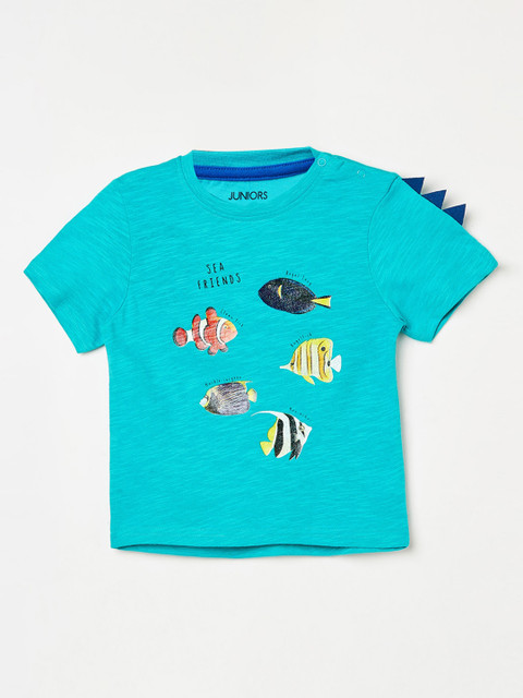 

Juniors by Lifestyle Boys Turquoise Blue Printed Round Neck T-shirt
