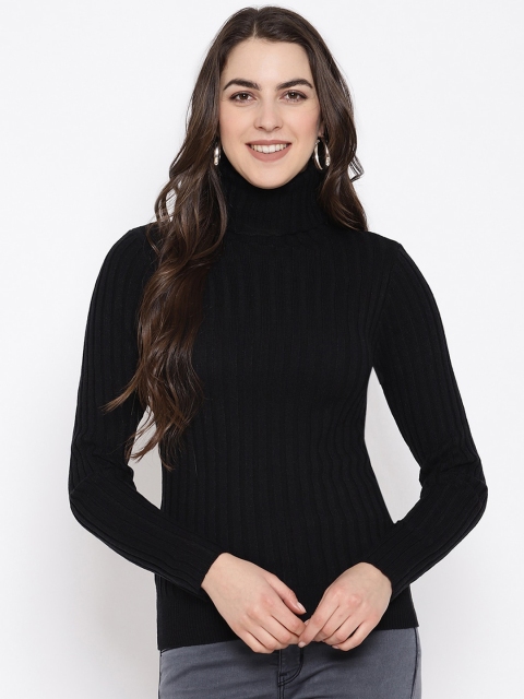 

iki chic Black Striped Fitted High-Neck Top