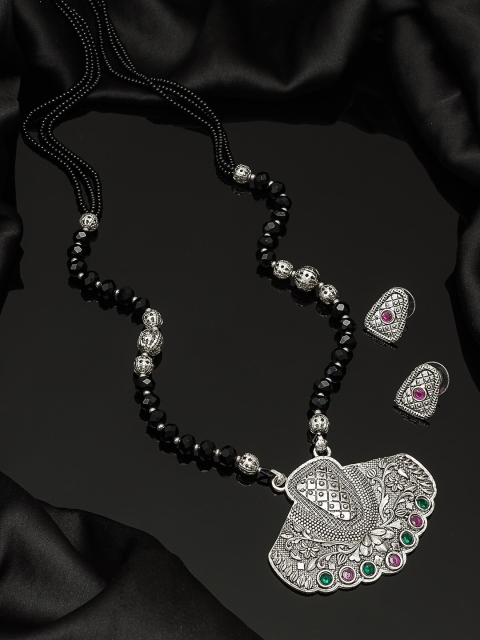 

aadita Black Oxidized Silver Tribal Mangalsutra Set
