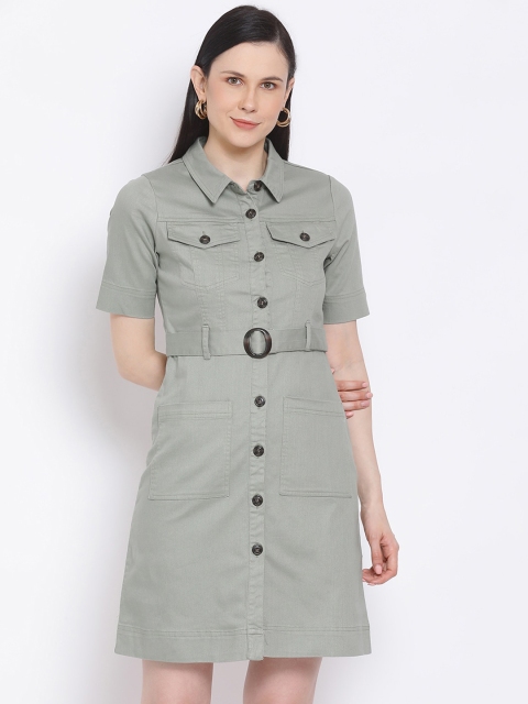

FOSH Women Green Solid Shirt Dress