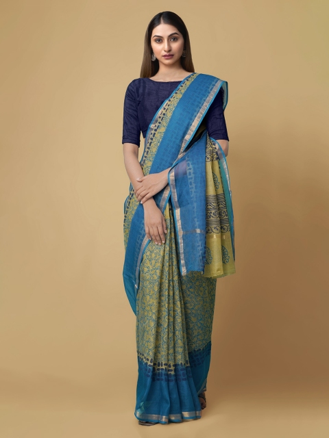 

Unnati Silks Green Pure Cotton Hand Block Printed Kota Saree