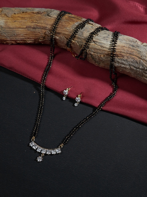 

ZeroKaata Black & Silver American Diamond Mangalsutra with Earrings