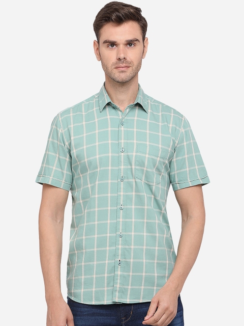 

Greenfibre Men Light Green & Beige Slim Fit Checked Casual Shirt