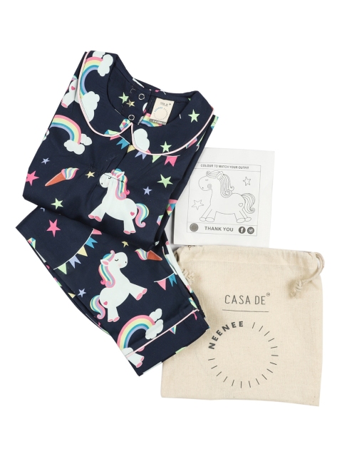 

CASA DE NEE NEE Girls Navy Blue Printed Night suit