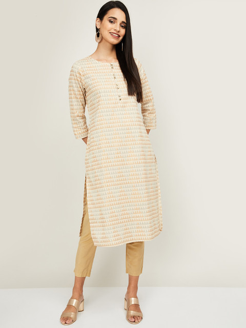 

Melange by Lifestyle Women Cream-Coloured Geometric Printed Kurta