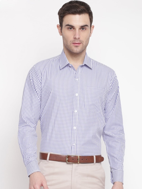 

GHPC Men White & Blue Regular Fit Checked Formal Shirt