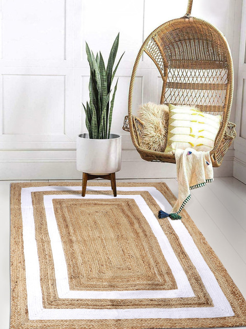 

HomeStorie Beige & White Solid Braided Cotton Jute Carpet