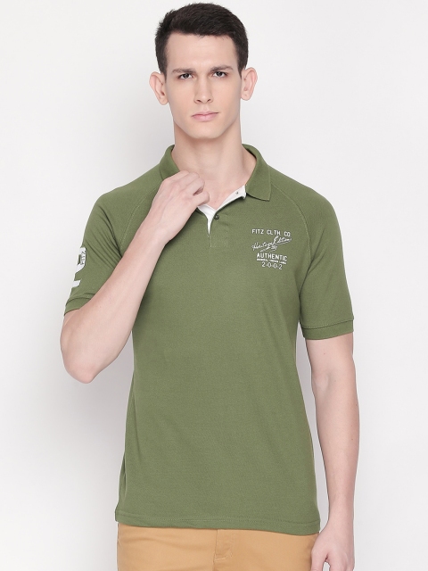 

FiTZ Men Olive Green Printed Polo Collar T-shirt