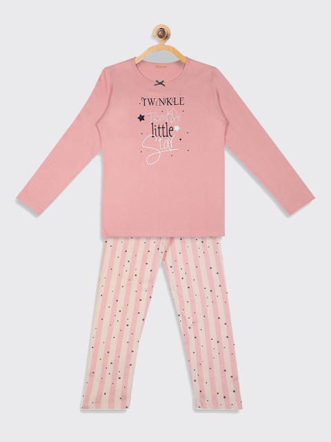 

Kanvin Girls Pink & Beige Printed Night suit