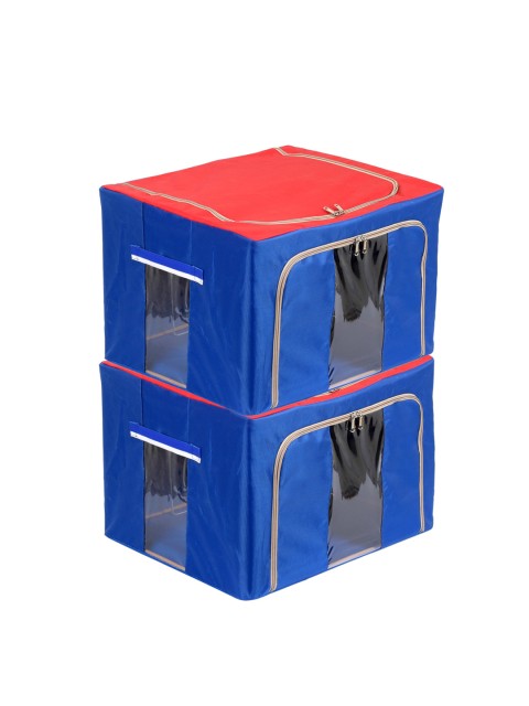

Kuber Industries Set Of 2 Blue & Red Solid Wardrobe Organizers
