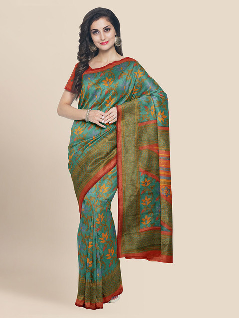 

Kalamandir Green & Red Silk Blend Woven Design Banarasi Saree