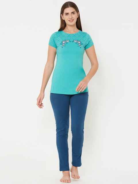 

Sweet Dreams Women Sea Green & Blue Printed Night suit