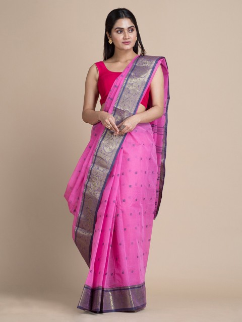 

Mitera Pink Pure Cotton Woven Design Taant Saree