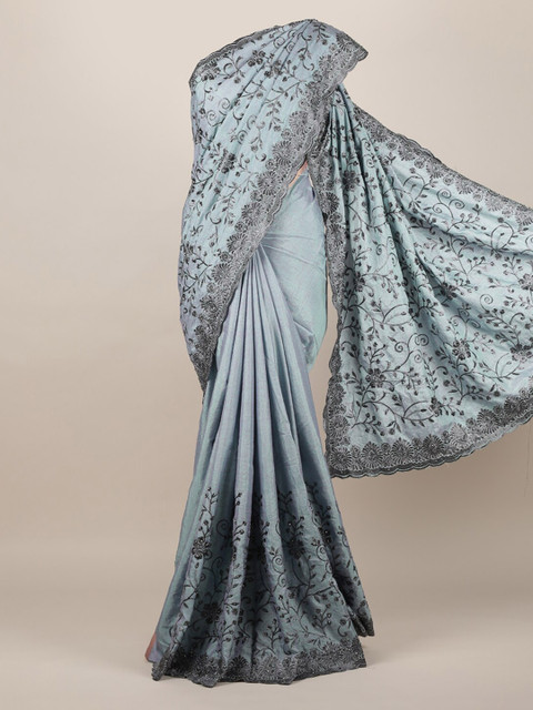 

Pothys Grey Floral Embroidered Jute Silk Saree