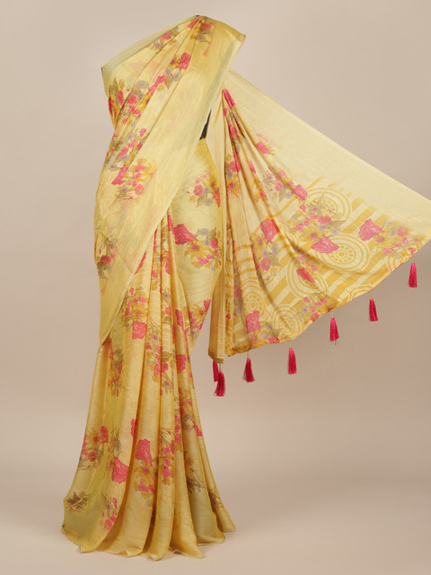 

Pothys Yellow Printed Poly Chiffon Saree