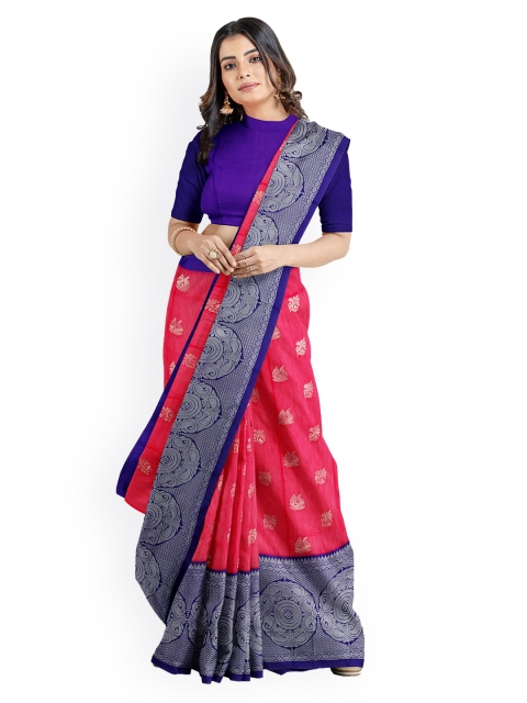 

Kalamandir Pink & Navy Blue Silk Blend Woven Design Chanderi Saree