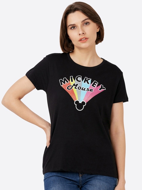 

Free Authority Mickey & Friends Featured Women Black Printed Round Neck T-shirt