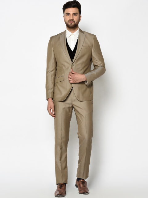 

Blackberry Men Beige Self Design Slim Fit Single-Breasted 3-Piece Formal Suit
