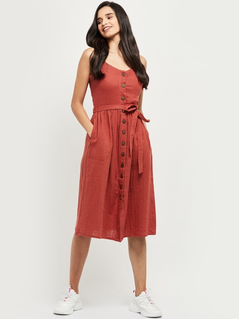 

max Women Rust Solid Fit and Flare Dress