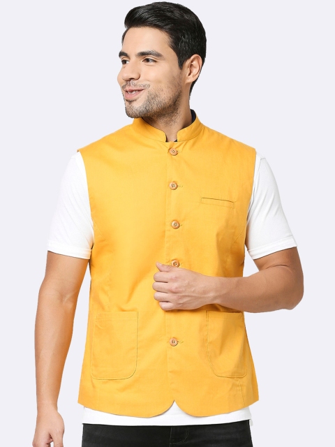 

Bewakoof Men Mustard Yellow Solid Pure Cotton Nehru Jacket