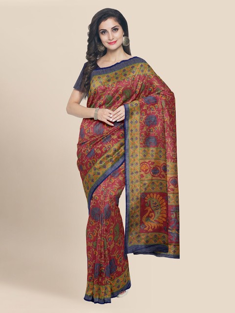 

Kalamandir Maroon & Green Silk Blend Printed Banarasi Saree
