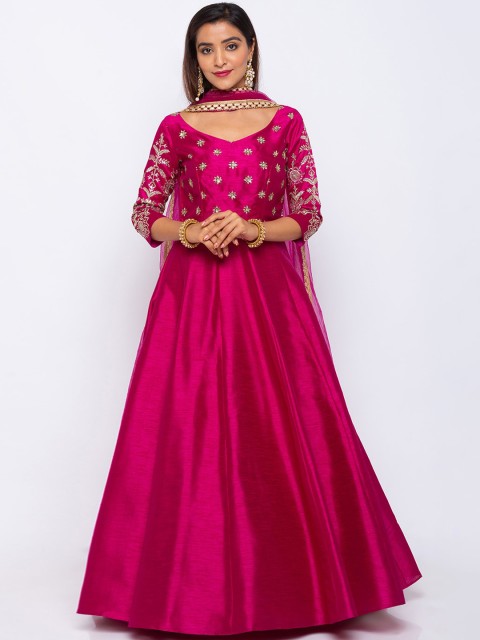 

6Y COLLECTIVE Women Magenta Embellished Ethnic Anarkali Dress With Dupatta