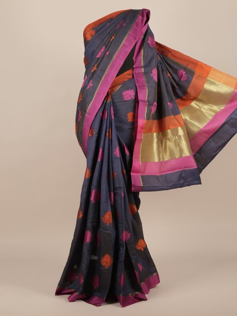 

Pothys Navy Blue & Pink Jute Silk Woven Design Saree