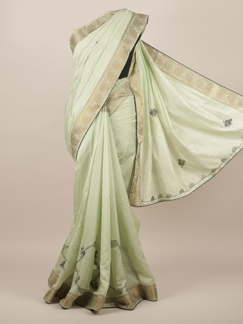

Pothys Green Embellished Jute Silk Saree