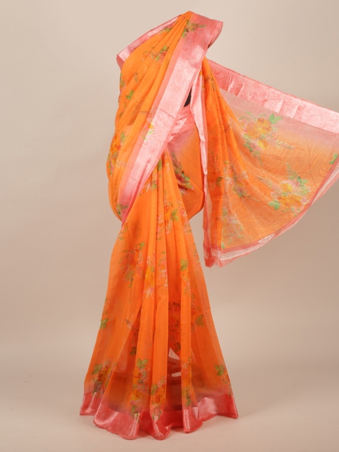 

Pothys Orange Printed Jute Silk Saree